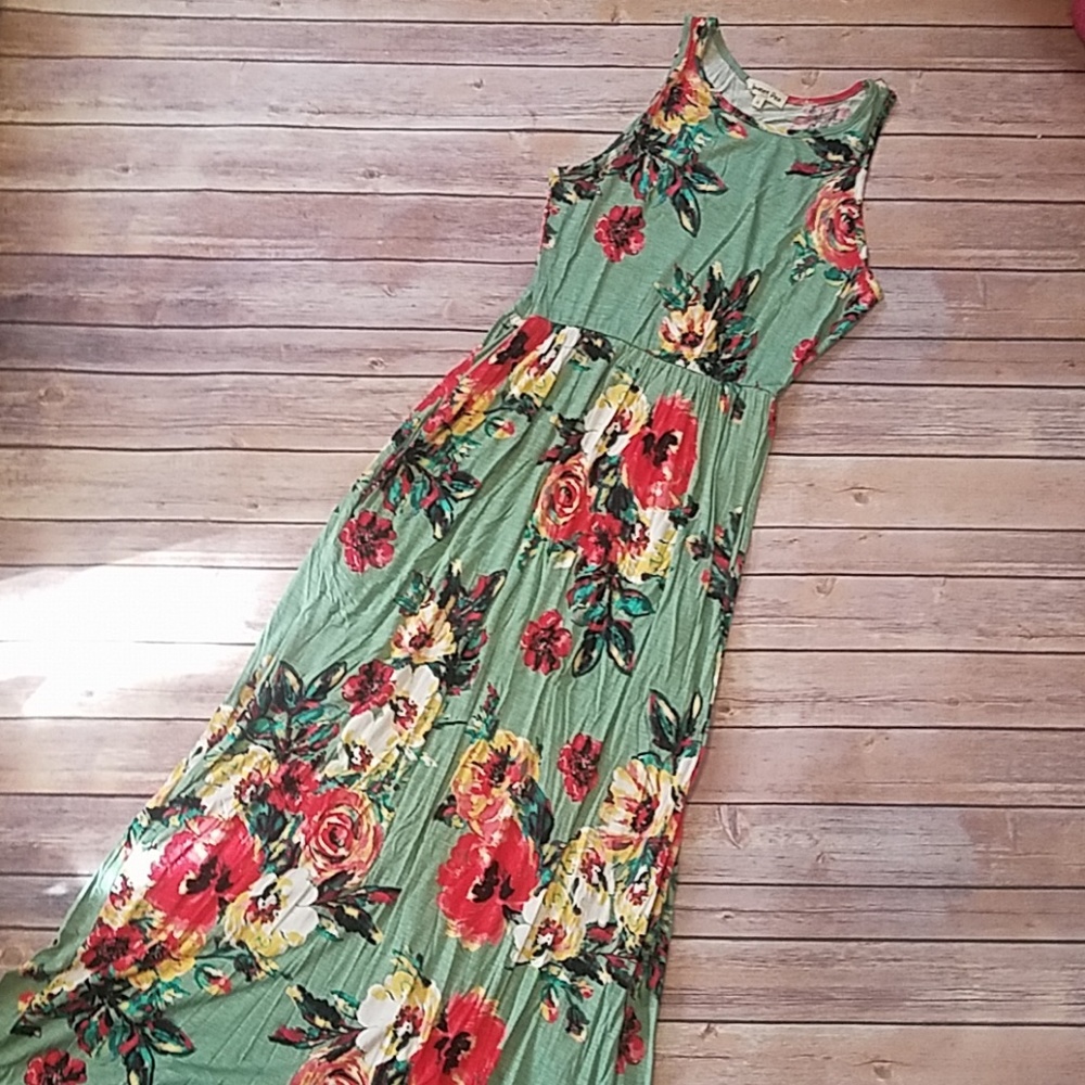 Green Floral Maxi Tank Dress from Sweet Pea